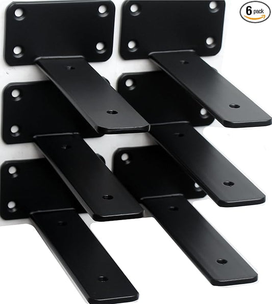 6 Pack - 4 inch Black Hidden L Shelf Bracket Iron Floating Shelf Brackets by MHMYDZ