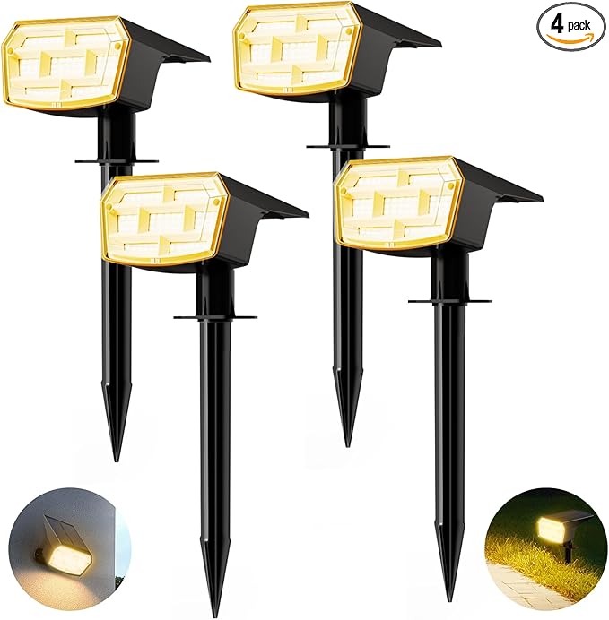 HIBOITEC Solar Spot Lights Outdoor Waterproof 59LED Landscape Lights Solar Powered Uplights Adjustable Brightness Dusk to Dawn for Outside Garden Yard Trees 4 Packs Warm White