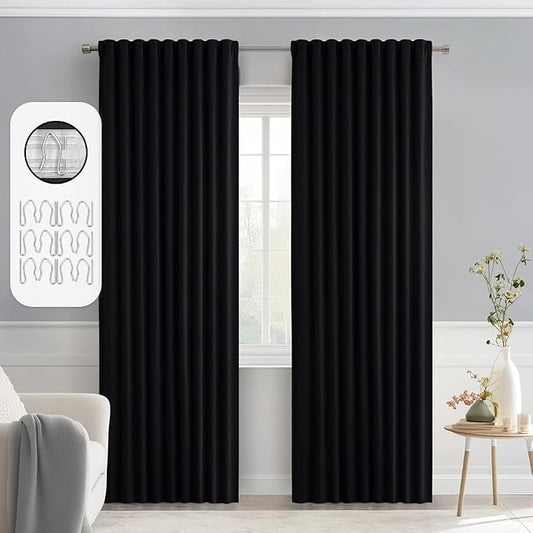 MIULEE Black Back Tab Blackout Curtains 72 Inches Long 2 Panels Set by MIULEE