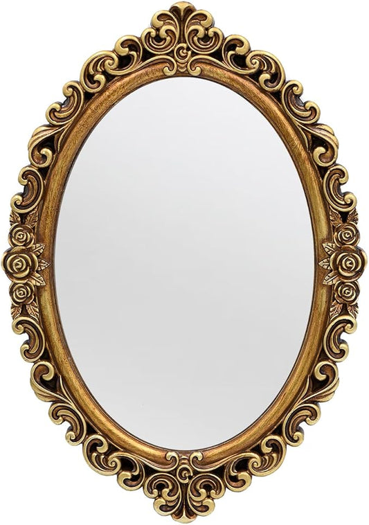 OIGUMR Oval Smallest Wall Mirror Resin Frame Size：12 x 8.3 inch Mirror Vintage by OIGUMR