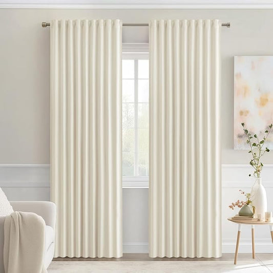 MIULEE Beige White Back Tab Blackout Curtains 72 Inches Long 2 Panels Set by MIULEE