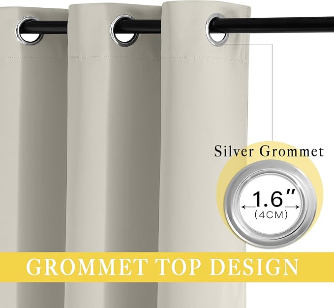 NICETOWN Room Darkening Short Curtain 54 inches Long for Living Room, Grommet Sound Reducing Thermal Insulated Curtains for Bedroom Nursery Window, 46W x 54L, 1 Piece, Natural