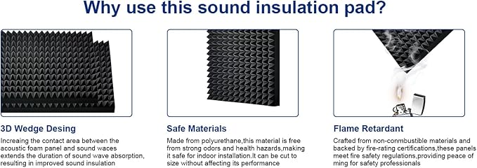 2 Pack Black Acoustic Foam Panels, High Density Soundproof Wall Panels - Image 5