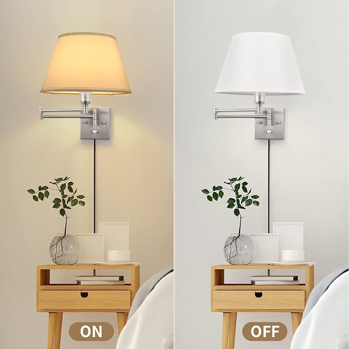 TRLIFE Dimmable Wall Sconce Plug in, Brushed Nickel Wall Sconces Set of Two - Image 5