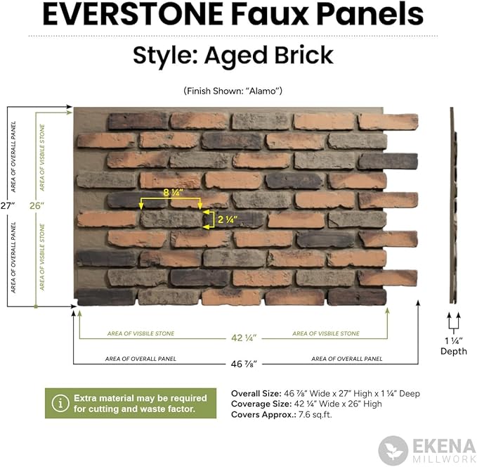 EverStone Aged Brick Faux Brick Panel, 46 7/8"W x 27"H x 1 1/4"D, Limewashed - Image 2