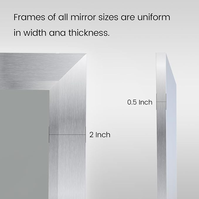 Amorho Bathroom Mirror, 40x38 Inch Silver Thick Metal Framed Wall Mirrors - Image 6