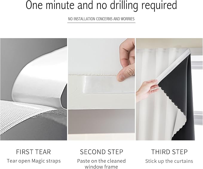 AJAZZ 100% Blackout Stick Curtain Portable Blackout Curtains Adhesive Curtains - Image 4