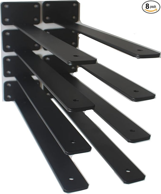 8 Pack - 14 inch Black Hidden L Shelf Bracket Iron Floating Shelf Brackets by MHMYDZ