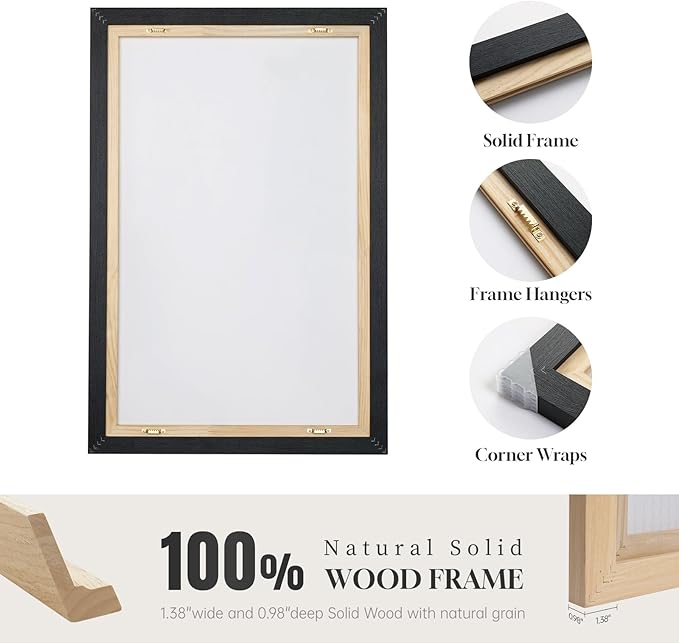Large Framed Black and White Gray Abstract Wall Art, 3 Piece Modern Canvas - Image 6