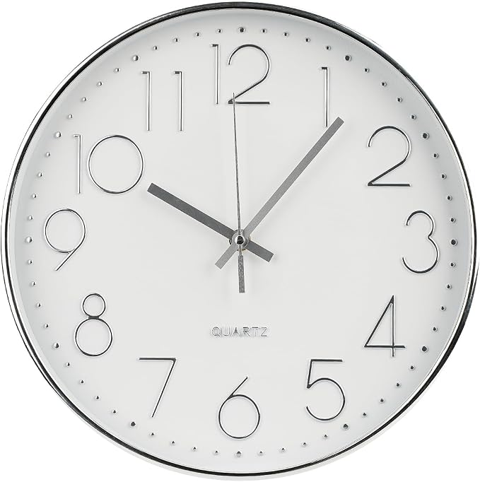 Wall Clock 12 Inch Non-Ticking Silent Modern Simple Style Round Decor Clock by BAKBRAND