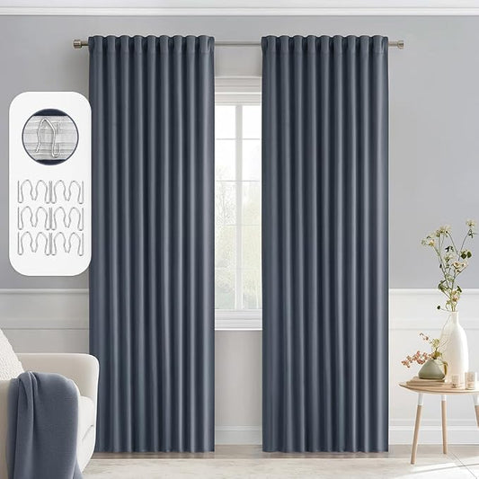 MIULEE Stone Blue Back Tab Blackout Curtains 84 Inch Length 2 Panels Set by MIULEE