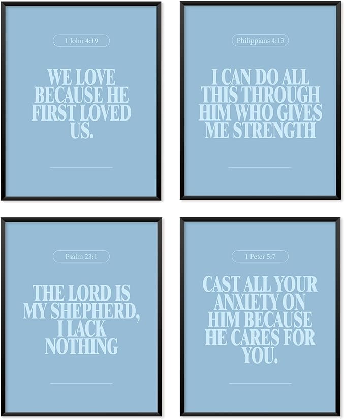 Locomiss Light Blue Christian Wall Art Decor Posters, Modern Bible Verse Prints by Unknown