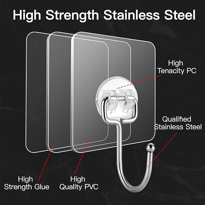 Large Hooks for Hanging Heavy-Duty 44Ib 10 Packs, Wall Hangers without Nails - Image 2