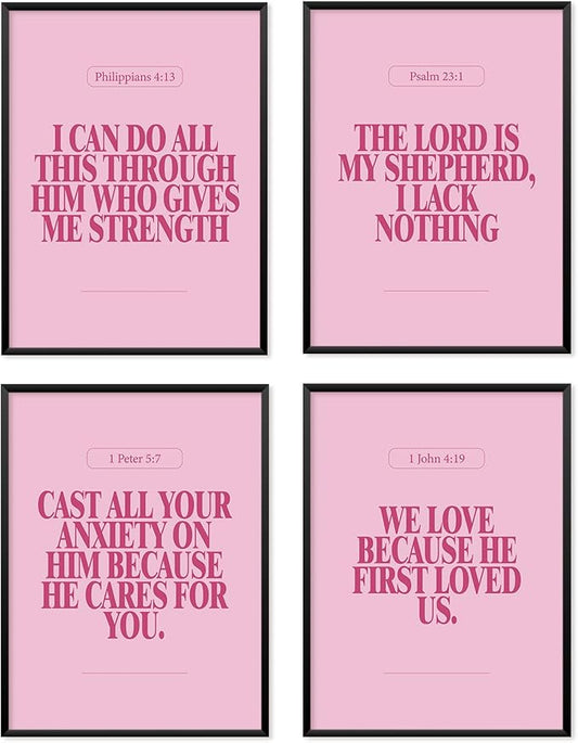 Locomiss Pink Christian Wall Art Decor Posters, Modern Bible Verse Prints by Unknown