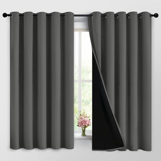 Dark Grey Full Shade Curtain Panels, Heavy Duty Lined Curtains 63 Inches Long by Yakamok