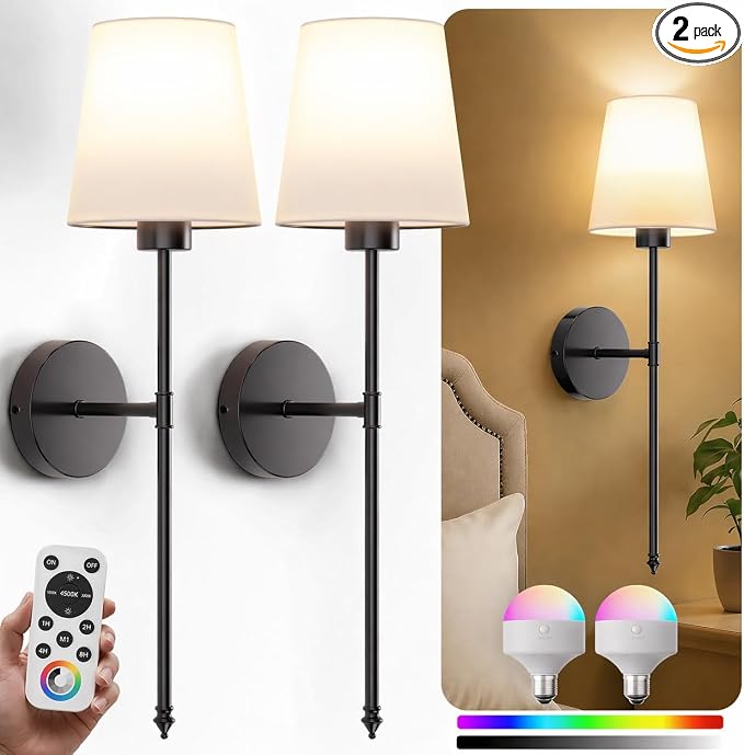 IRONPAX Wall Sconces Battery Operated Set of 2, Wireless Rechargeable Wall by IRONPAX