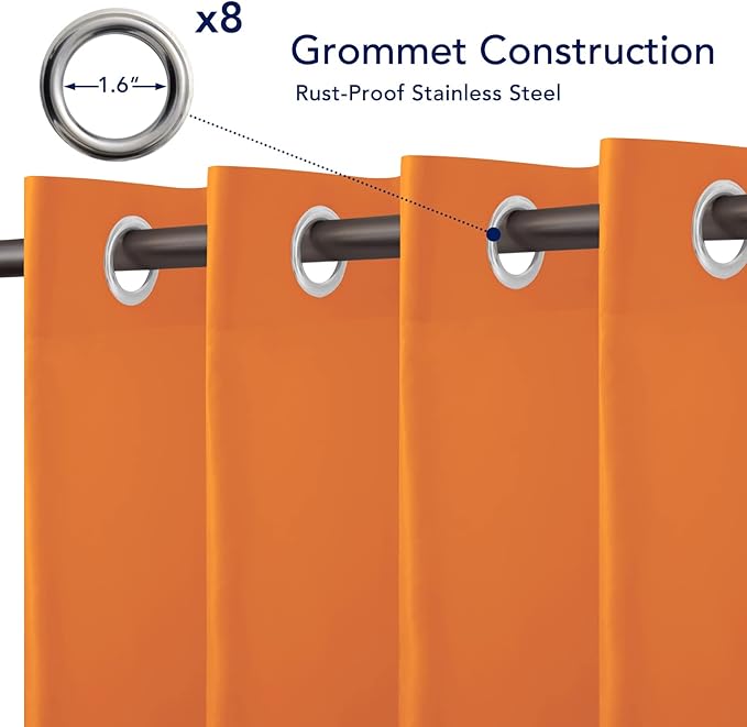 PureFit Outdoor Curtains for Patio Waterproof Weatherproof, UV Resistant Outside Curtains for Gazebo, Front Porch, Pergola, Sun Blocking Privacy Curtain, 52W x 84L inch, 1 Panel, Orange