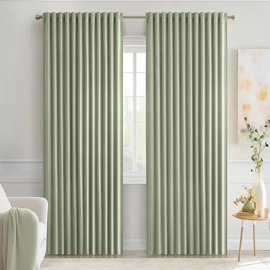 MIULEE Sage Green Back Tab Blackout Curtains 84 Inch Length 2 Panels Set by MIULEE