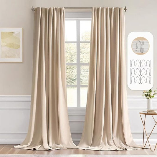 MIULEE Back Tab Beige Curtains 120 Inch Long 2 Panels Set by MIULEE