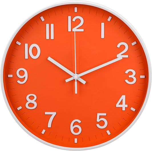 Wall Clock 12 Inch Orange Modern Simple Quartz Decorative Clock Non-Ticking by BAKBRAND