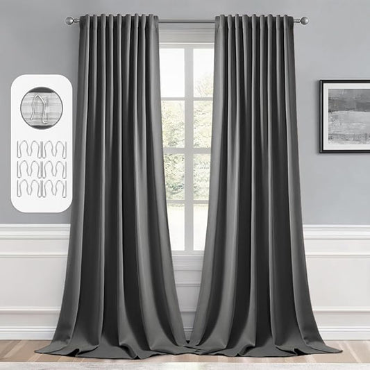 MIULEE Back Tab Grey Blackout Curtains 96 Inch Long 2 Panels Set by MIULEE