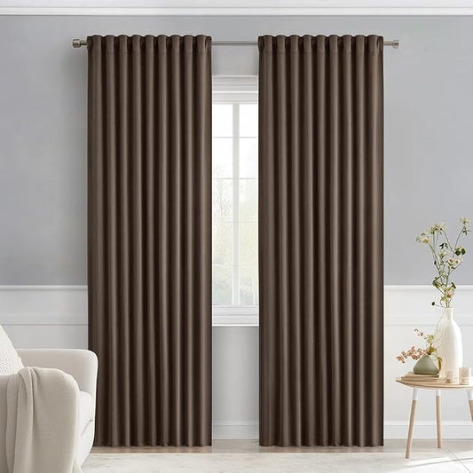 MIULEE Chocolate Brown Back Tab Blackout Curtains 90 Inches Long 2 Panels Set by MIULEE