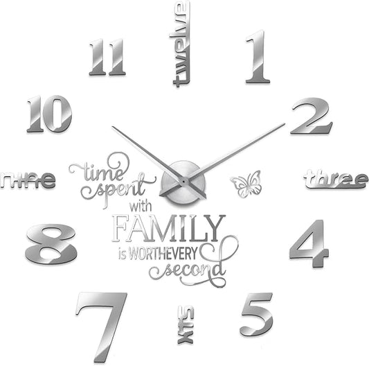 Junkin 3D Large Frameless DIY Wall Clock Modern Decor Family Quote Wall by Junkin