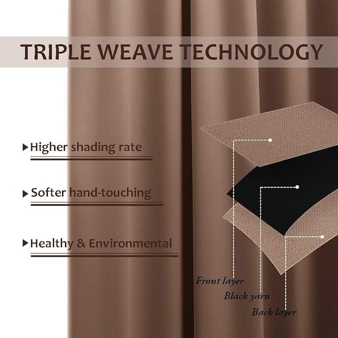 NICETOWN 2 Panels Outdoor Curtain Panels for Patio Waterproof, Stainless Steel Silver Grommet Thermal Insulated Blackout Thermal Insulated Outdoor Drapes for Patio/Front Porch, W52 x L108, Tan