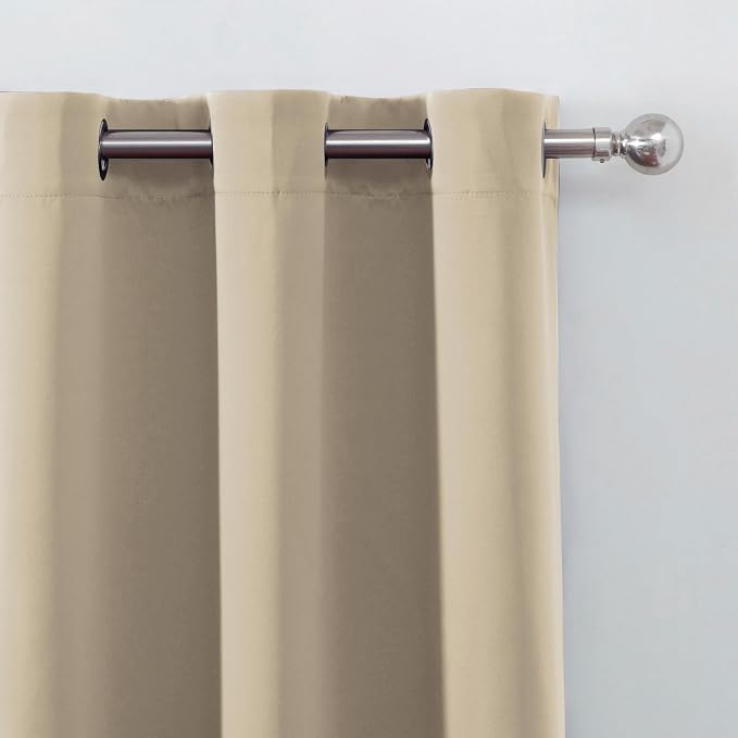LEMOMO Blackout Curtains 52 x 120 Inch Long Beige Curtains Set of 2 Panels Room - Image 6