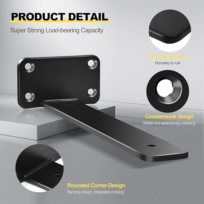 6 Pack - 6 inch Black Hidden L Shelf Bracket Iron Floating Shelf Brackets - Image 4