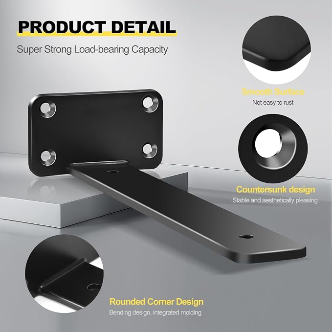 12 Pack - 11 inch Black Hidden L Shelf Bracket Iron Floating Shelf Brackets - Image 3