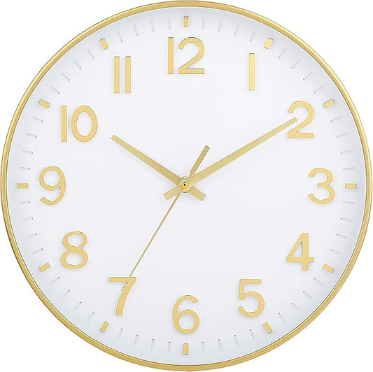 HZDHCLH White and Gold Wall Clocks Battery Operated 12 inch Silent Non Ticking by HZDHCLH