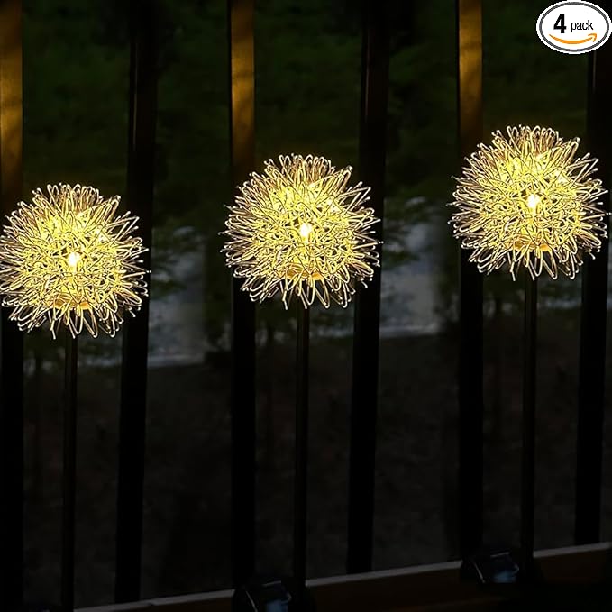 GUOCHENG Dandelion Solar Garden Lights, 4 Pack Solar Metal Dandelion Light, Waterproof Firefly Lights Outdoor for Garden Patio Yard Pathway, Gifts for Women Mother's Day(4pack)