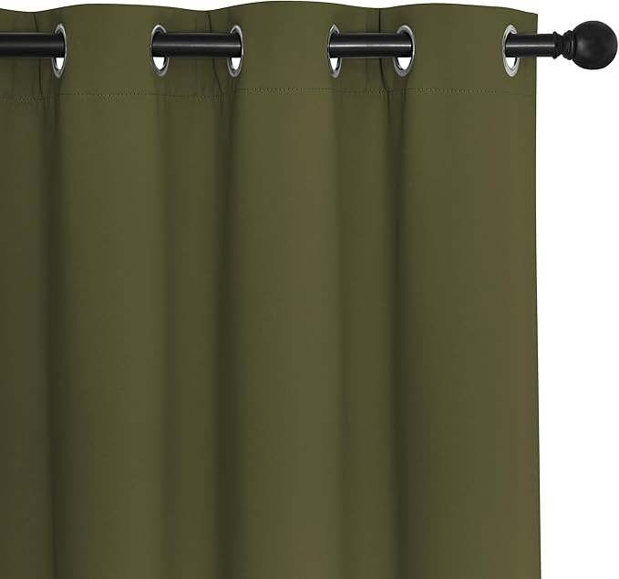 NICETOWN Patio Blackout Curtain Panels - Extra Wide Sliding Door Thermal Insulated Drape, Privacy Room Divider Curtain for Bedroom Office (Olive Green, 66 x 118 Inch Long)