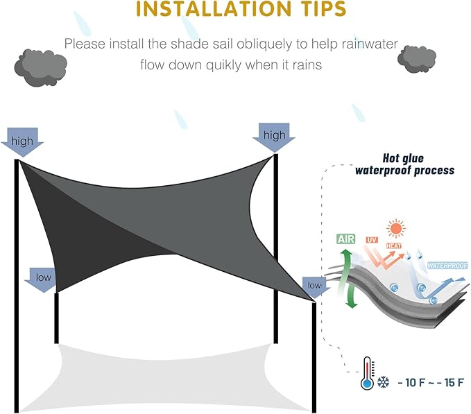 SUNNY GUARD Waterproof Sun Shade Sail 9' x 16' Sand Rectangle UV Block Sunshade for Backyard Yard Deck Patio Garden Outdoor Activities and Facility(Customized)