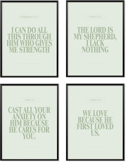 Locomiss Sage Green Christian Wall Art Decor, Modern Bible Verse Prints by Unknown