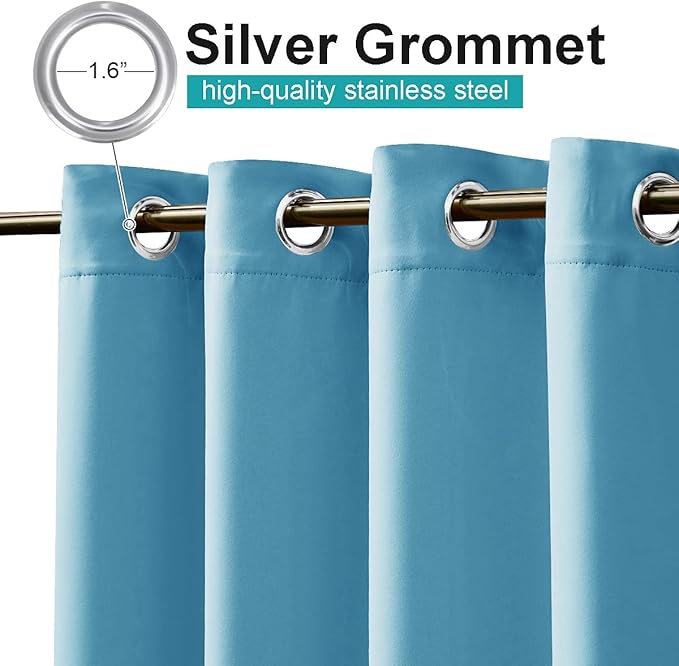 NICETOWN Outdoor Curtain for Patio Waterproof, Silver Stainless Steel Grommet Blackout Sunlight Blocking Outside Inside Living Divider for Balcony/Pool, 1 Panel, W52 x L84, Teal Blue