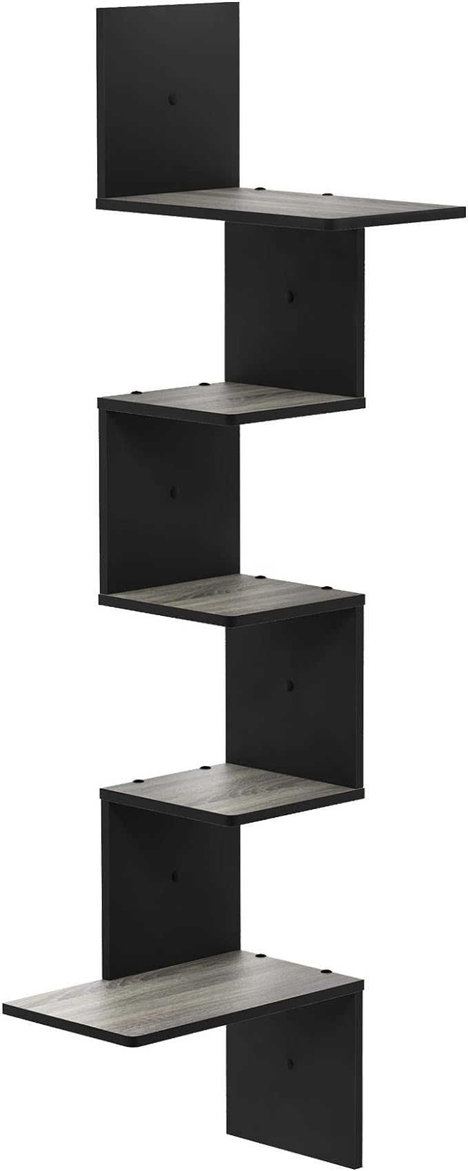 Furinno Rossi Wall Mounted Shelves, 5-Tier Rectangle, French Oak Grey/Black by Furinno-FitsYourSpaceFitsYourBudget