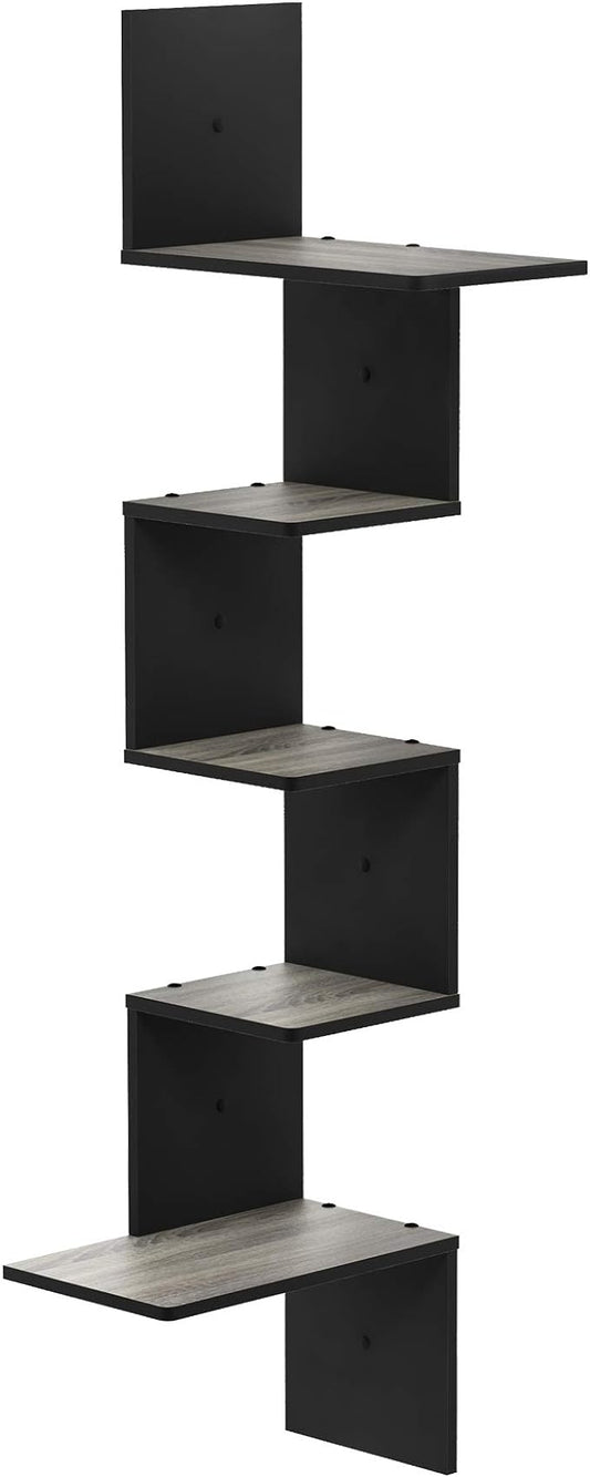 Furinno Rossi Wall Mounted Shelves, 5-Tier Rectangle, French Oak Grey/Black by Furinno-FitsYourSpaceFitsYourBudget