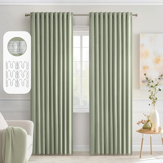 MIULEE Back Tab Sage Green Curtains 84 Inch Length 2 Panels Set by MIULEE