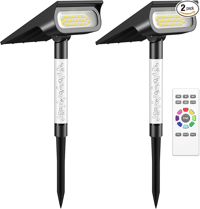 intelamp Solar Spot Light Outdoor Waterproof, 4000mAh RGB + 3 Color LED Landscape Flood Lighting Spotlights for Camping Garden Yard Tree Flag Wall Patio Halloween Christmas Decor with Remote