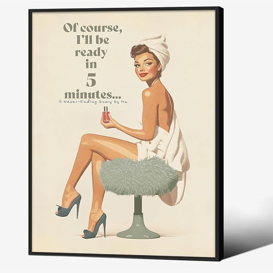 Boho Sage Green Bathroom Poster Vintage 70s Pin Up Girl Wall Art 08x10 inch by Unknown