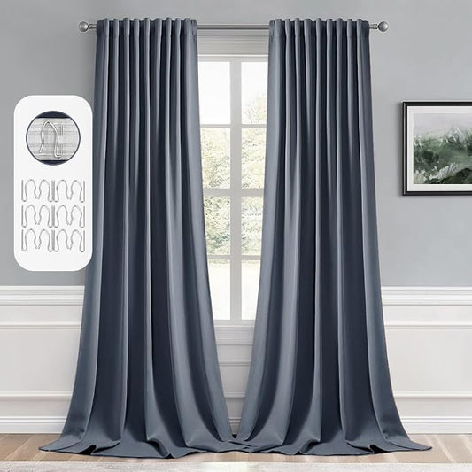 MIULEE Stone Blue Back Tab Blackout Curtains 108 Inch Long 2 Panels Set by MIULEE