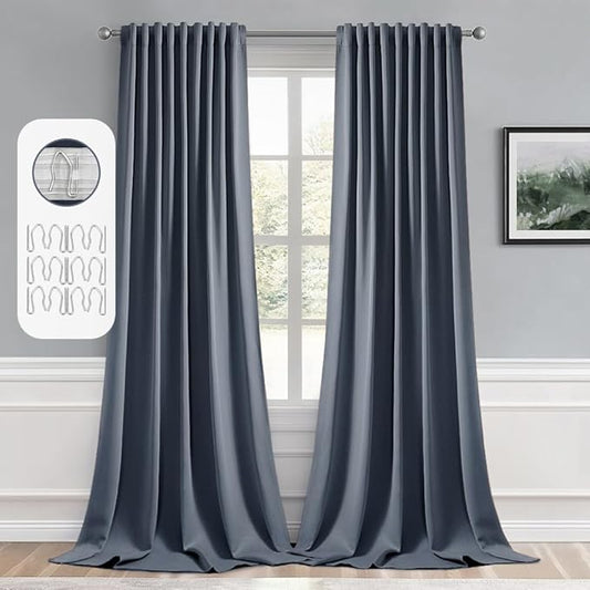 MIULEE Stone Blue Back Tab Blackout Curtains 102 Inch Long 2 Panels Set by MIULEE