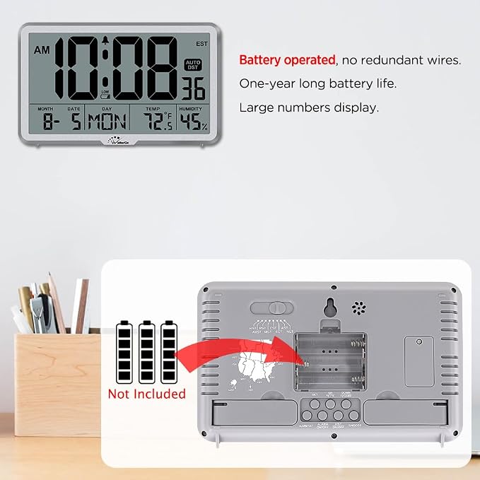 WallarGe Auto Set Digital Wall Clock Battery Operated, Desk Clocks - Image 5
