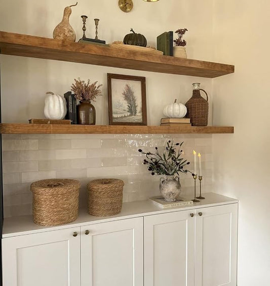 ROGMARS 36 Inches Long Walnut Floating Shelves, Rustic Solid Wood Farmhouse by 100RealSolidWood