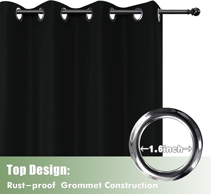 HolidayIdeas Waterproof Outdoor Curtains for Patio, 6 Panels - 54x108 Inches - Weatherproof Privacy Outsides Curtains for Backyard Porch Gazebo, Sunlight & UV Blocking (Black, Grommet Top)