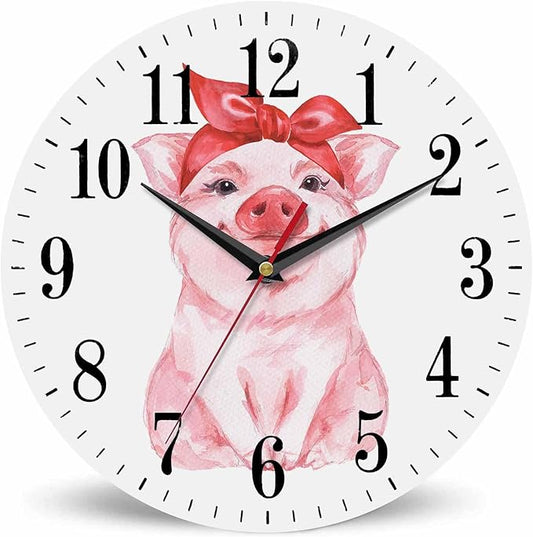 Mxocom Pink Pig Wall Clock Funny Cartoon Pig Wearing Red Bandana 10 Inch Silent by Mxocom