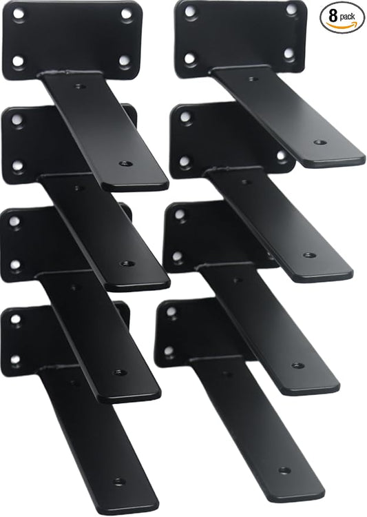 8 Pack - 7 inch Black Hidden L Shelf Bracket Iron Floating Shelf Brackets by MHMYDZ