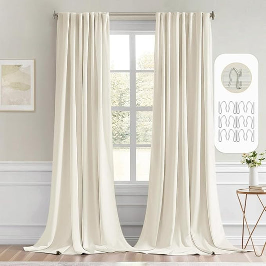 MIULEE Beige White Back Tab Blackout Curtains 102 Inch Long 2 Panels Set by MIULEE